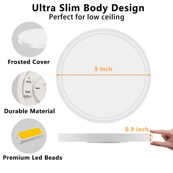 9inch 18W LED Flush Mount Ceiling Light Fixture, Modern LED Ceiling Light White, 5000K 2160LM - 图片 6