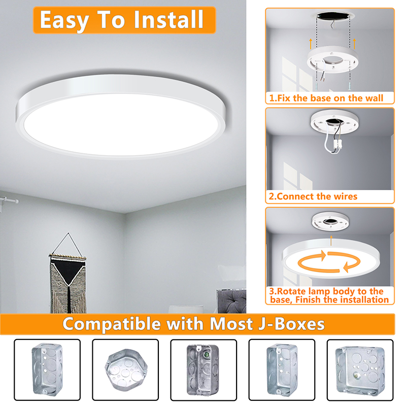 9inch LED Flush Mount Ceiling Light Fixture White, Modern LED Ceiling Light, 18W 5000K 2160LM - 图片 5