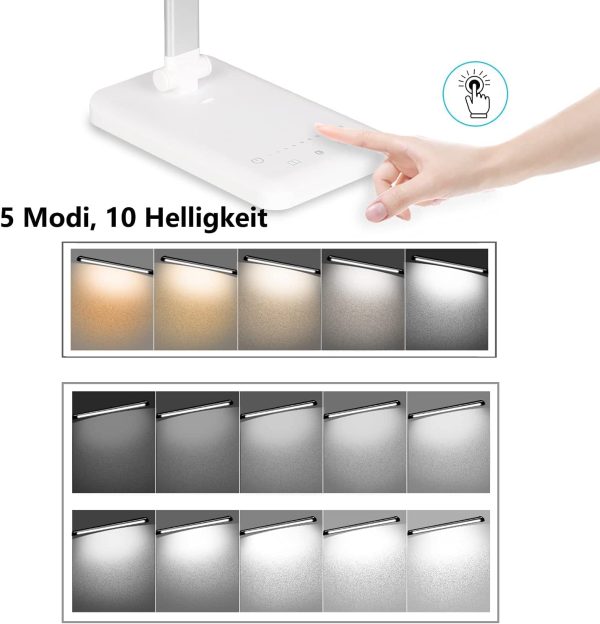 Eye Caring LED Desk Lamps with USB Charging Port, Dimmable, 5 Color Modes, 10 Brightness Levels - 图片 2