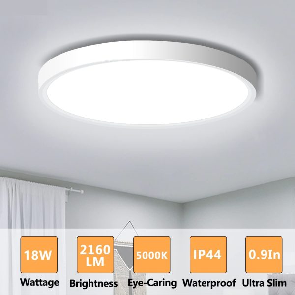 12Inch LED Flush Mount Ceiling Light Fixture, 24W Flat led Ceiling Light 5000K 2300 Lumens White - 图片 2
