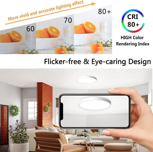 12Inch LED Flush Mount Ceiling Light Fixture, 24W Flat led Ceiling Light 5000K 2300 Lumens White - 图片 4