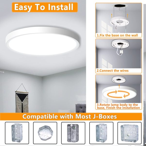 9inch 18W LED Flush Mount Ceiling Light Fixture, Modern LED Ceiling Light White, 5000K 2160LM - 图片 3