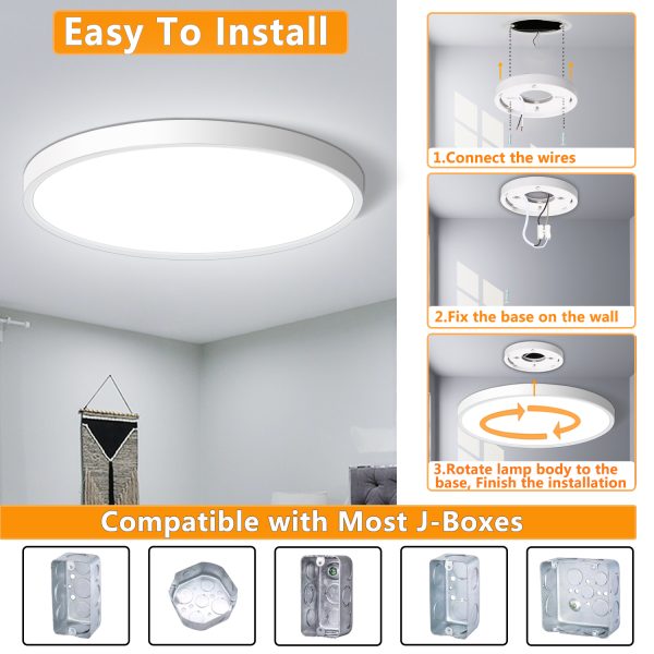 12Inch LED Flush Mount Ceiling Light Fixture, 24W Flat led Ceiling Light 5000K 2300 Lumens White - 图片 6