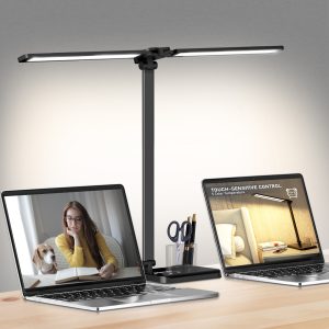 Dimmable LED Desk Lamp Table Lamp with USB Charging Port, Adjustable Foldable Dual Swing Arm Architect Desk Lamp, 50 Lighting Modes, 45min Auto-Off Timer, for Home Office