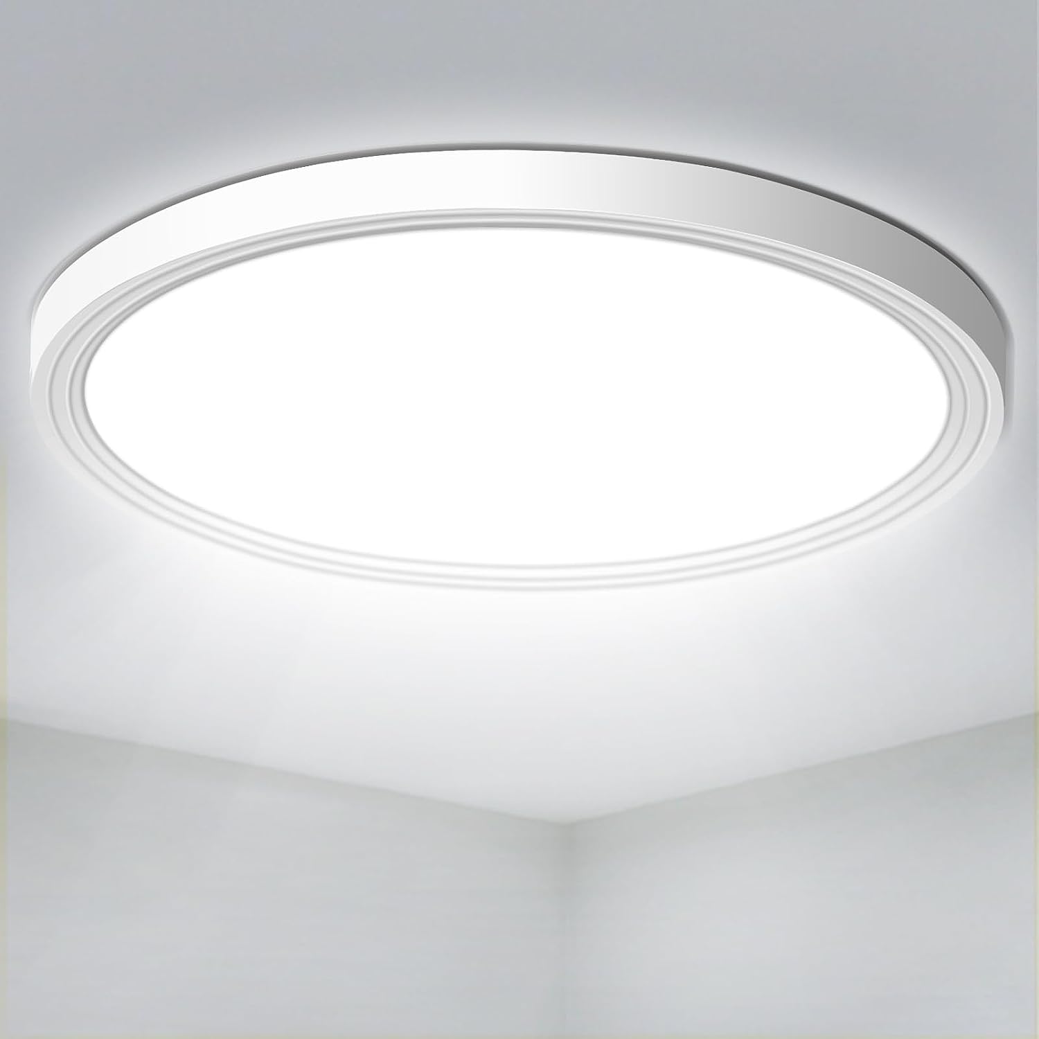 CHARYJOD LED Flush Mount Ceiling Light, 9inch Low Profile LED Ceiling Light,18W 5000K Ultra Thin Round Ceiling Light Fixture for Kitchen Bedroom Hallway Garage Laundry Stairwell Basement Closet White