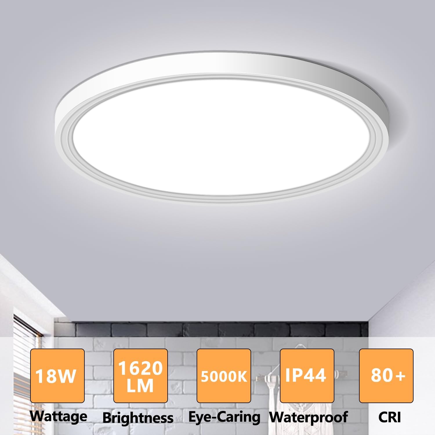 CHARYJOD LED Flush Mount Ceiling Light, 9inch Low Profile LED Ceiling Light,18W 5000K Ultra Thin Round Ceiling Light Fixture for Kitchen Bedroom Hallway Garage Laundry Stairwell Basement Closet White - 图片 3