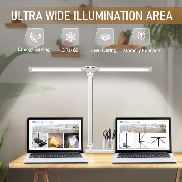 Dimmable LED Desk Lamp Table Lamp with USB Charging Port for Home Office White, Adjustable Foldable Dual Swing Arm Architect 50 Lighting Modes 45min Auto-Off Timer - 图片 3