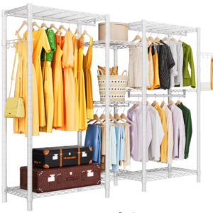 Heavy Duty Garment Rack Freestanding, Adjustable, 7 Tiers Wire Shelving, 4 Hanger Rods, White