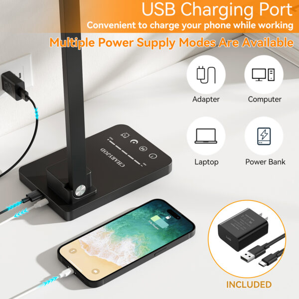 3 in 1 LED Desk Lamp Dimmable Table Lamp Reading Lamp with USB Charging Port and Night Light, Multi-angle Adjustable 25 Lighting Modes Bright Eye-Caring Desk Light Desk Lamp for College Dorm Room - 图片 4