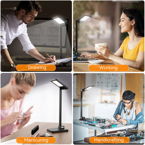 3 in 1 LED Desk Lamp Dimmable Table Lamp Reading Lamp with USB Charging Port and Night Light, Multi-angle Adjustable 25 Lighting Modes Bright Eye-Caring Desk Light Desk Lamp for College Dorm Room - 图片 7
