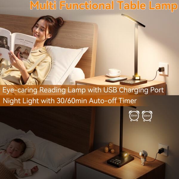 3 in 1 LED Desk Lamp Dimmable Table Lamp Reading Lamp with USB Charging Port and Night Light, Multi-angle Adjustable 25 Lighting Modes Bright Eye-Caring Desk Light Desk Lamp for College Dorm Room - 图片 2