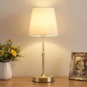 Cordless LED Table Lamp, 5200mAh Portables Rechargeable Battery Desk Lamp, Touch Bedside Lamp with Fabric Shade, Stepless Dimmable Light for Bedroom, Dining Room, Patio, Balcony
