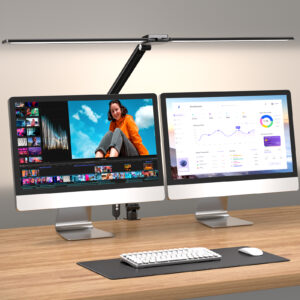 Led Desk Lamp for Office Home, 31.5" Architect Desk Light with Clamp Dual Screen Computer Monitor, 15W 5 Color X 10 Brightness Levels Table Lamp for Reading, Study, 1000LM Bright, Memory Function