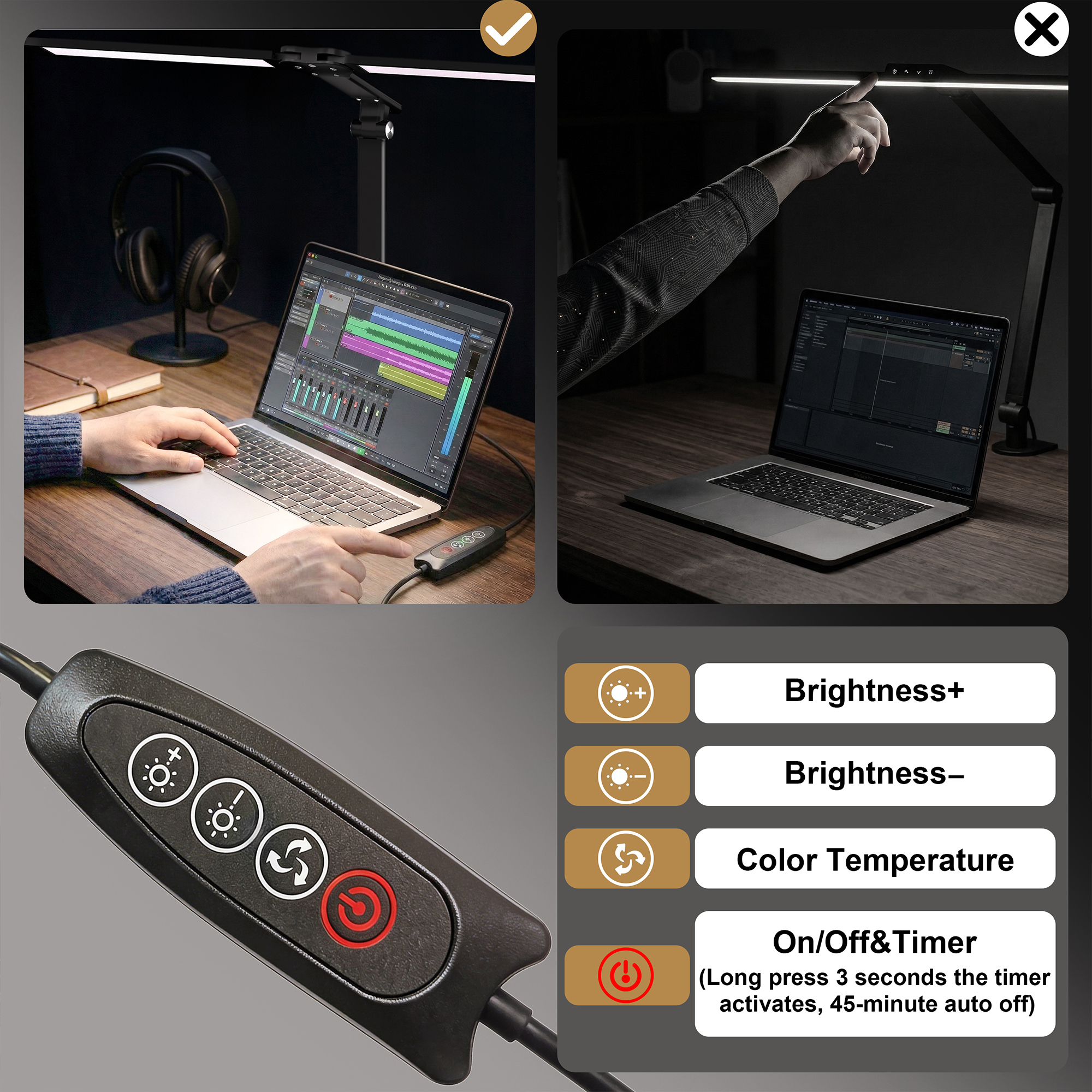 CHARYJOD LED Desk Lamp for Office Home, Height Adjustable Architect Desk Light with Clamp, Eye Caring Stepless Dimming Desk Lamp for Reading, Study, Workbench, 50 Lighting Models - 图片 2