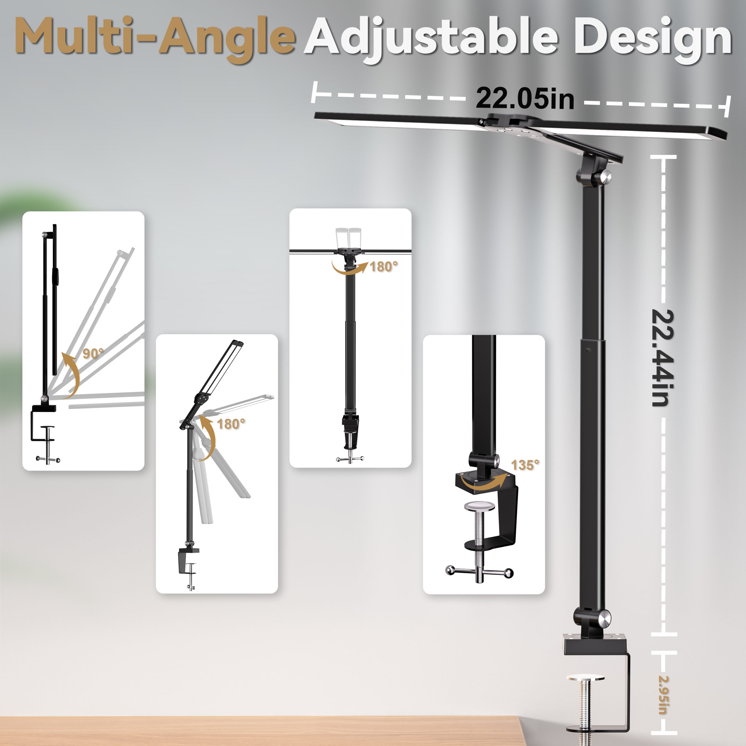 CHARYJOD LED Desk Lamp for Office Home, Height Adjustable Architect Desk Light with Clamp, Eye Caring Stepless Dimming Desk Lamp for Reading, Study, Workbench, 50 Lighting Models - 图片 5