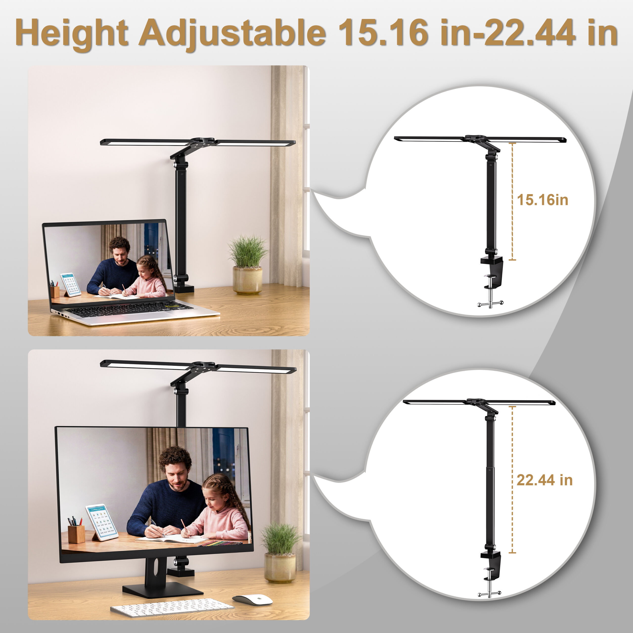 CHARYJOD LED Desk Lamp for Office Home, Height Adjustable Architect Desk Light with Clamp, Eye Caring Stepless Dimming Desk Lamp for Reading, Study, Workbench, 50 Lighting Models - 图片 6