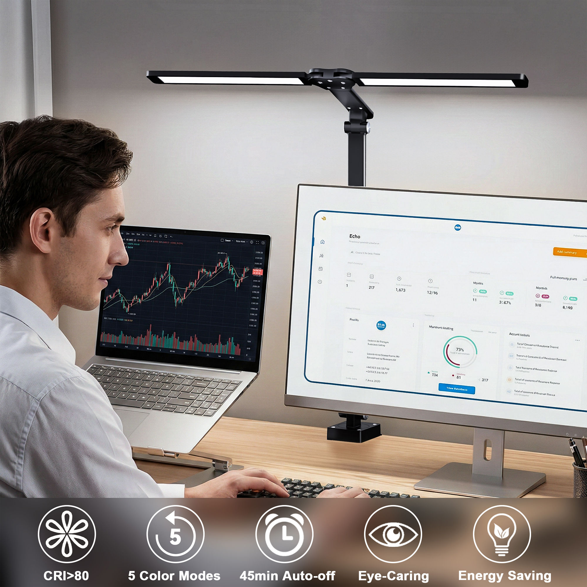 CHARYJOD LED Desk Lamp for Office Home, Height Adjustable Architect Desk Light with Clamp, Eye Caring Stepless Dimming Desk Lamp for Reading, Study, Workbench, 50 Lighting Models - 图片 7